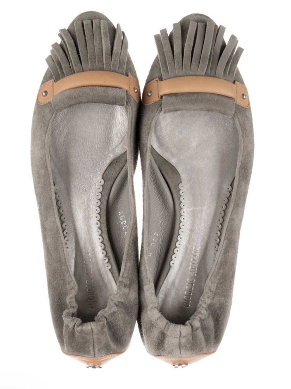GIORGIO ARMANI Grey Suede Moccasin Ballet Flats